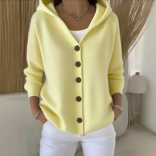 Cardigan casual comodo a maniche lunghe in cotone tinta unita da donna