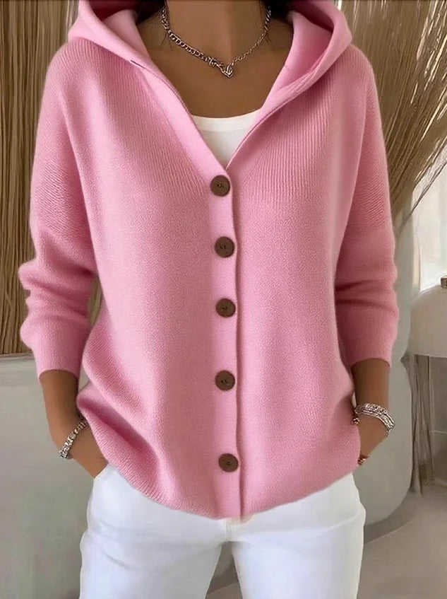 Cardigan casual comodo a maniche lunghe in cotone tinta unita da donna