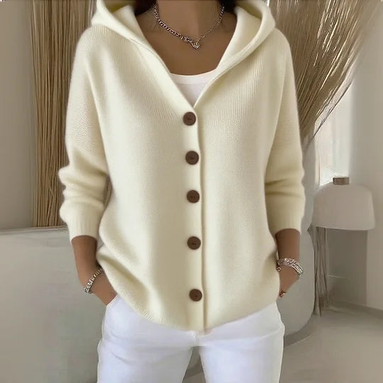 Cardigan casual comodo a maniche lunghe in cotone tinta unita da donna