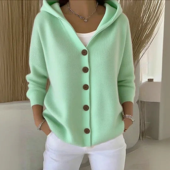 Cardigan casual comodo a maniche lunghe in cotone tinta unita da donna